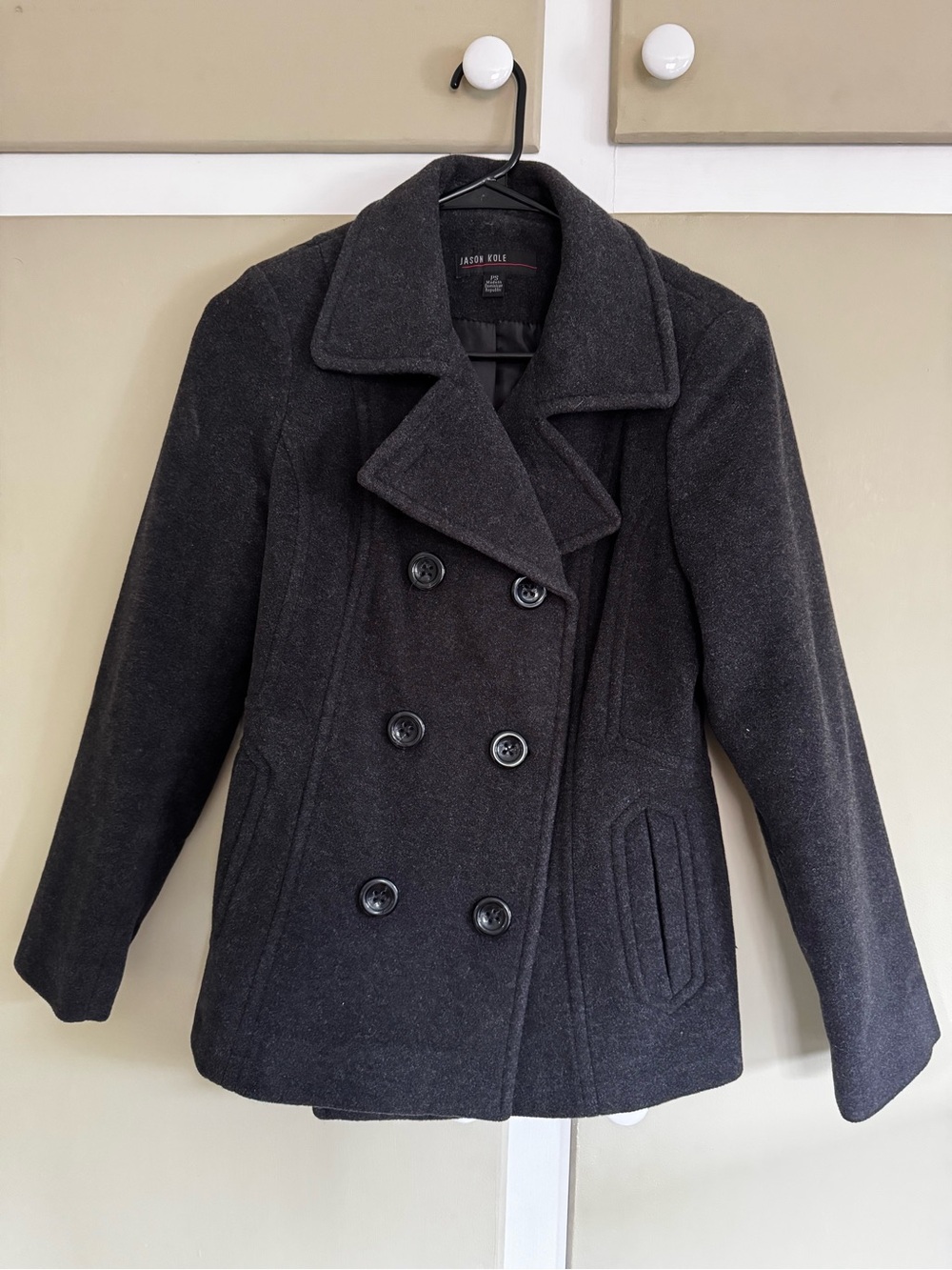 Women's Double-Breasted Wool Peacoat - Black